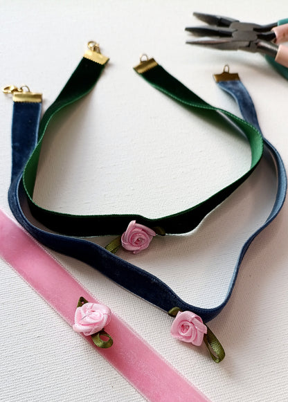 Collier Appoline / Création de collier en ruban velours et acier inoxydable