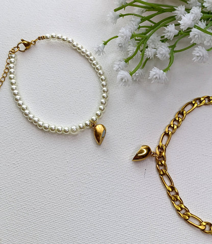 duo de bracelets pour femme, bracelets d'amitié, bracelets d'amour, lot de deux bracelets d'amitié, bracelet avec pendentif cœur femme, idée cadeau de couple, bracelet de couple, idée cadeau saint valentin, idée cadeau fête des mères