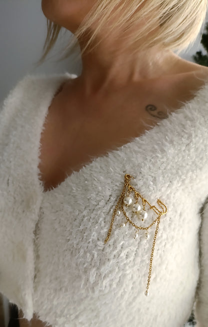 Broche femme en acier inoxydable et perles, broche femme en perles, broche femme à la mode, broche femme tendance, broche femme fantaisie, broche femme pas chère