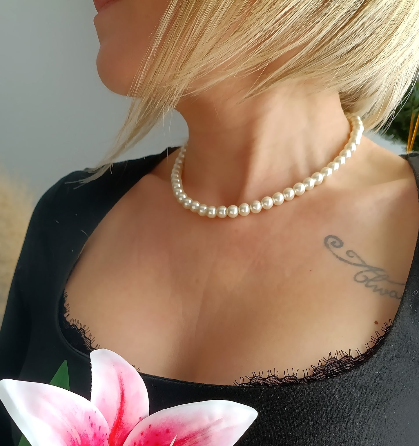 Collier grosses perles nacrées femme, collier perles nacrées femme, idée saint valentin femme, collier imitation perles de culture femme, collier de créateur femme, collier tendance femme, collier vintage femme, bijoux femme pas cher, 