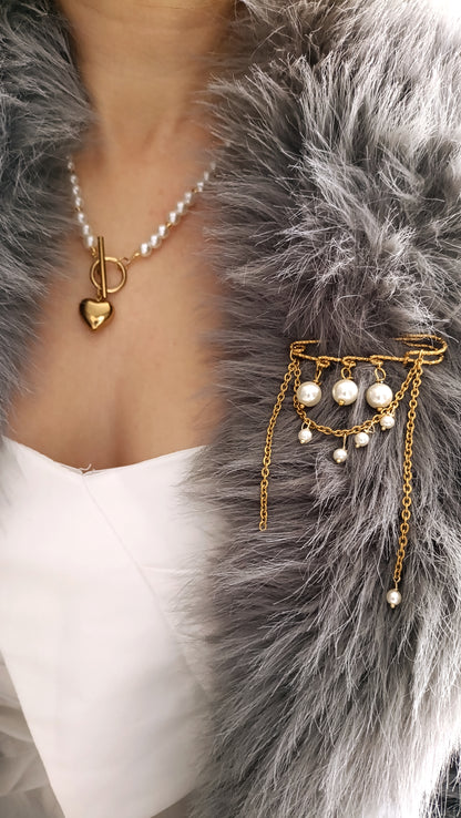 Broche Iridessa / Création de broche, Acier inoxydable, perles de verre