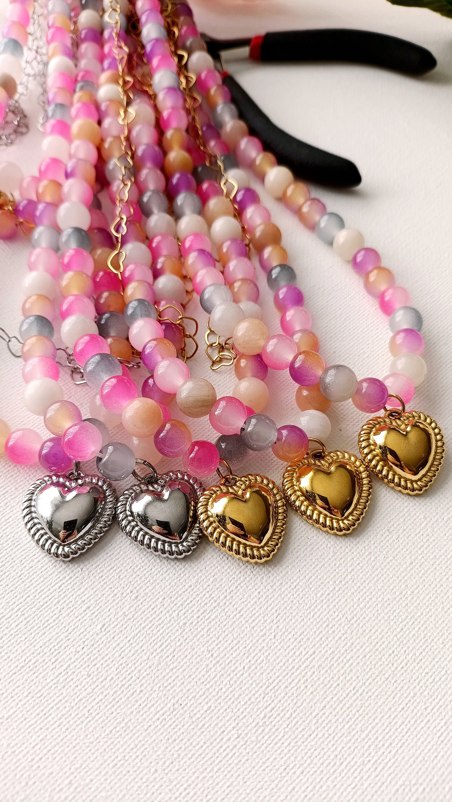 Collier Irina / Création de collier, Acier inoxydable, perles de verre