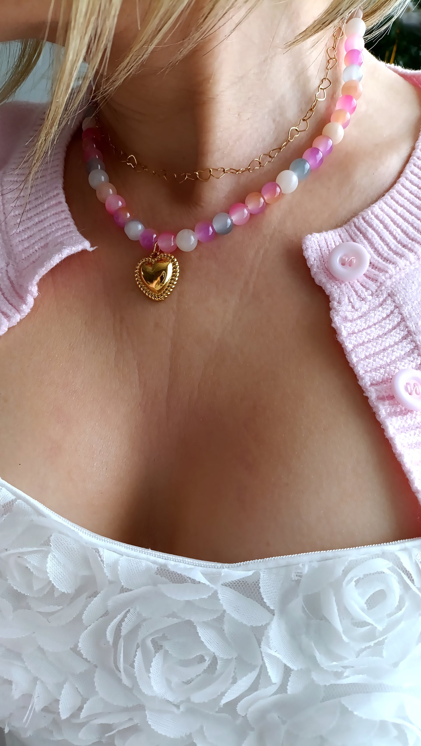 Collier Irina / Création de collier, Acier inoxydable, perles de verre