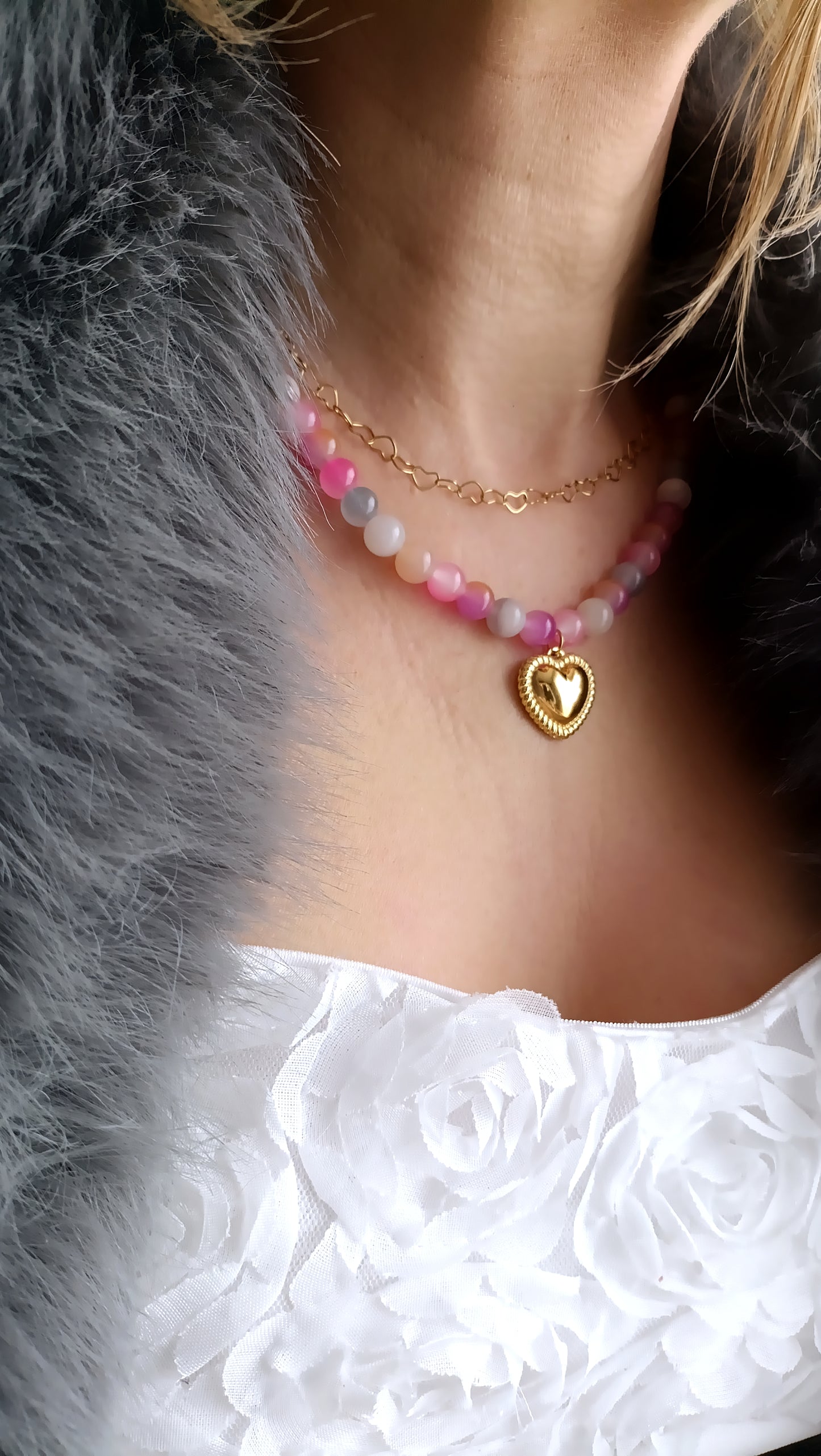 Collier Irina / Création de collier, Acier inoxydable, perles de verre