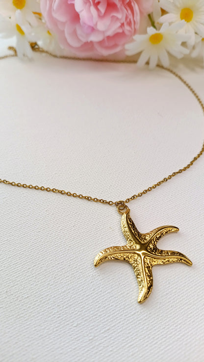 Collier femme étoile de mer simple, collier femme avec une étoile de mer en pendentif, collier femme avec une étoile de mer grosse, collier étoile de mer femme