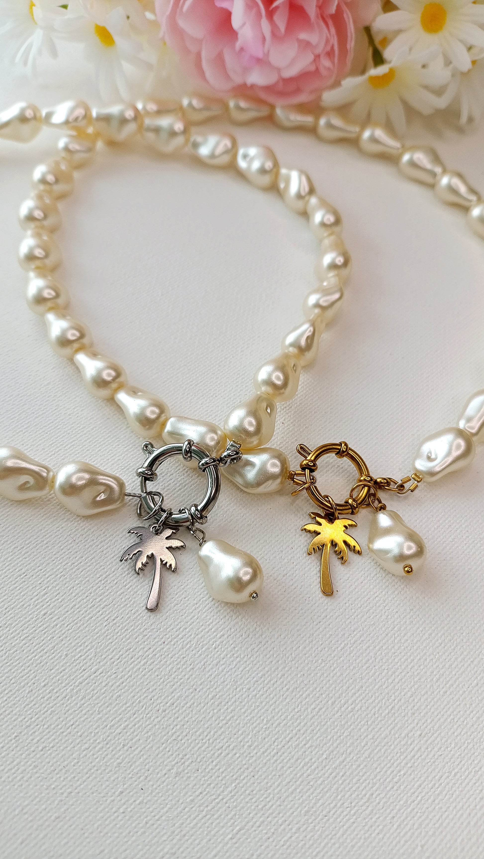 Collier femme grosses perles blanches, pendentifs perle et palmier interchangeables, bijoux femme printemps été 2026 pas chers, site de bijoux femme pas chers, bijoux français pas chers, bijoux femme été 2026 pas chers, bijoux français, site de bijoux acier français, bijoux de créateur français, site de bijoux femme pas cher acier inox, site de bijoux acier inox pas cher, site de bijoux acier pas chers, site de bijoux été 2026 pas chers
