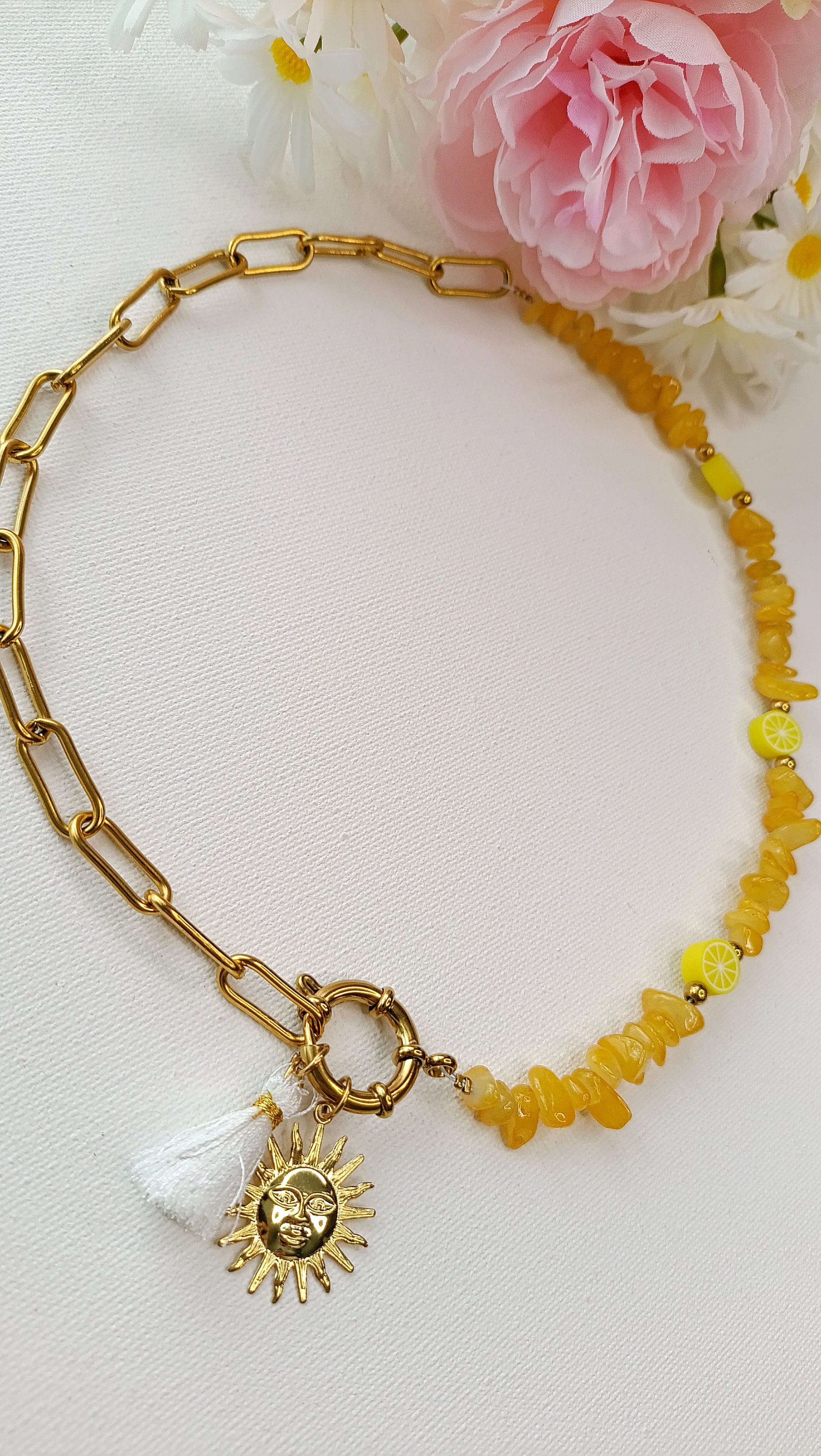 Collier femme en pierres naturelles et maille en acier inoxydable, pendentifs interchangeables, bijoux femme printemps été 2026 pas cher,s, bijoux femme printemps été originaux, bijoux femme printemps été 2026 de qualité