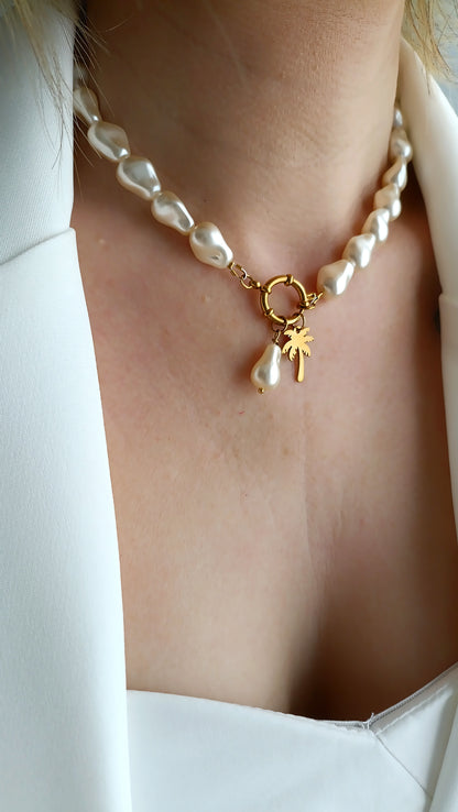 Collier femme grosses perles blanches, pendentifs perle et palmier interchangeables, bijoux femme printemps été 2026 pas chers, site de bijoux femme pas chers, bijoux français pas chers, bijoux femme été 2026 pas chers, bijoux français, site de bijoux acier français, bijoux de créateur français, site de bijoux femme pas cher acier inox, site de bijoux acier inox pas cher, site de bijoux acier pas chers, site de bijoux été 2026 pas chers