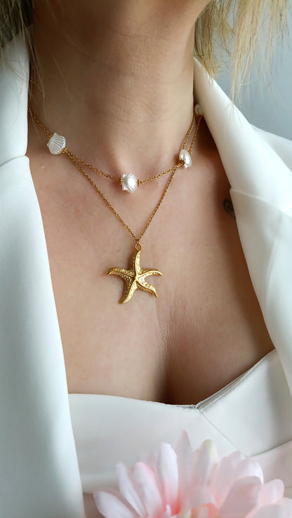 Collier femme étoile de mer simple, collier femme avec une étoile de mer en pendentif, collier femme avec une étoile de mer grosse, collier étoile de mer femme
