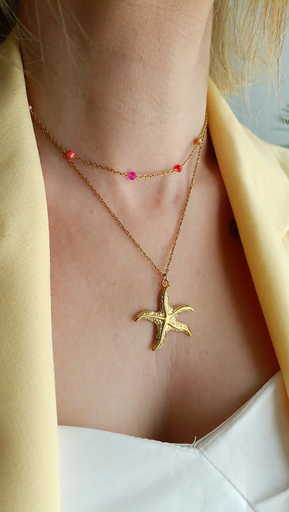 Collier femme étoile de mer simple, collier femme avec une étoile de mer en pendentif, collier femme avec une étoile de mer grosse, collier étoile de mer femme