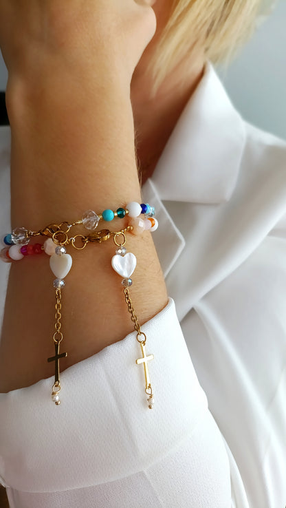 Bracelet Merci... / Création Acier inoxydable, perles de verre, de la nacre