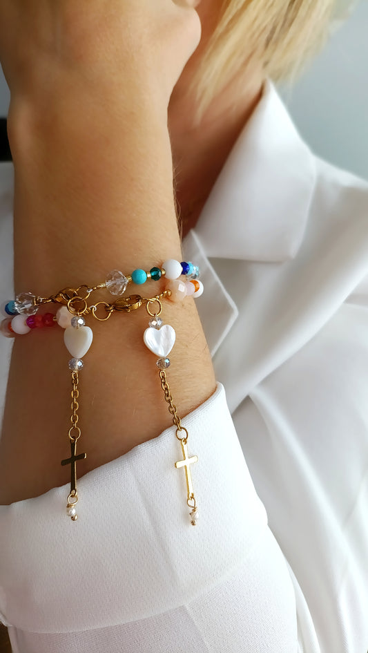 Bracelet Merci... / Création Acier inoxydable, perles de verre, de la nacre