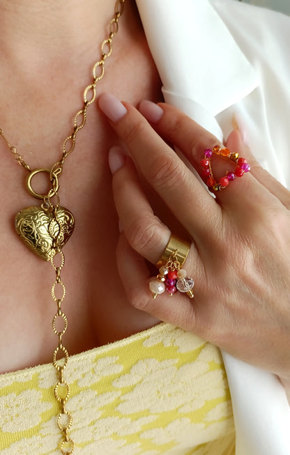 Bague La vie en rose / Création Acier inoxydable, perle de verre