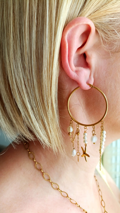 Boucles d'oreilles Douce mélodie /  Acier inoxydable, perles d'eau douce, de verre