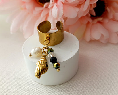 bague femme à breloques, bague femme à charms, bague femme fantaisie étoile de mer, bague femme étoile de mer, bague femme perle d'eau douce, bijoux fantaisie femme pas cher français, bijolux français abordbales, site de bijoux français abordable