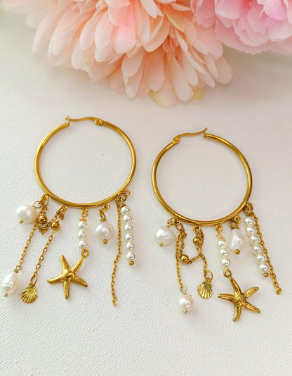 Boucles d'oreilles Douce mélodie /  Acier inoxydable, perles d'eau douce, de verre