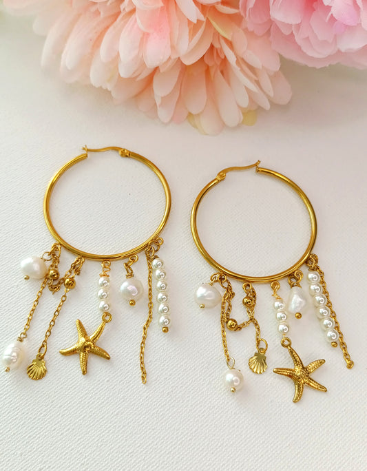 Boucles d'oreilles Douce mélodie /  Acier inoxydable, perles d'eau douce, de verre