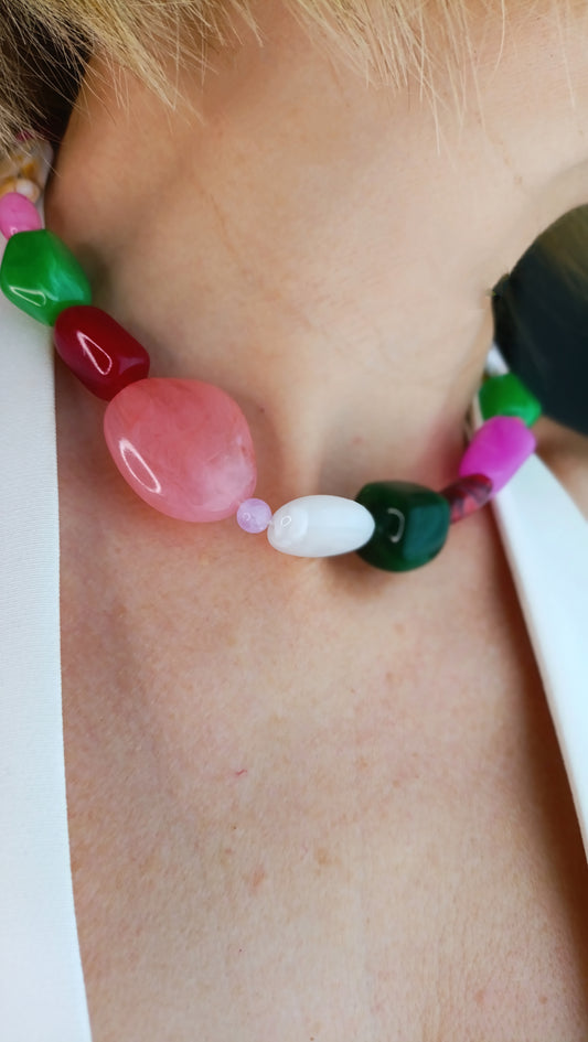 collier grosses perles colorées femme, collier femme grosses perles, collier femme grosses perles de couleurs, collier sezanne, collier femme vintage, collier femme années 70, collier femme années 80, collier femme à grosses perles, collier femme à grande perles