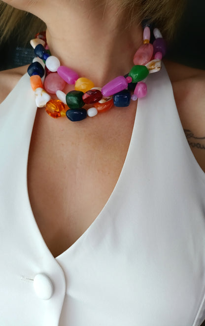 collier grosses perles colorées femme, collier femme grosses perles, collier femme grosses perles de couleurs, collier sezanne, collier femme vintage, collier femme années 70, collier femme années 80, collier femme à grosses perles, collier femme à grande perles