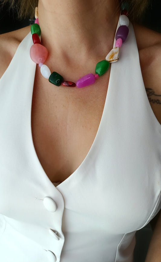 collier grosses perles colorées femme, collier femme grosses perles, collier femme grosses perles de couleurs, collier sezanne, collier femme vintage, collier femme années 70, collier femme années 80, collier femme à grosses perles, collier femme à grande perles