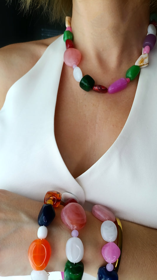 collier grosses perles colorées femme, collier femme grosses perles, collier femme grosses perles de couleurs, collier sezanne, collier femme vintage, collier femme années 70, collier femme années 80, collier femme à grosses perles, collier femme à grande perles