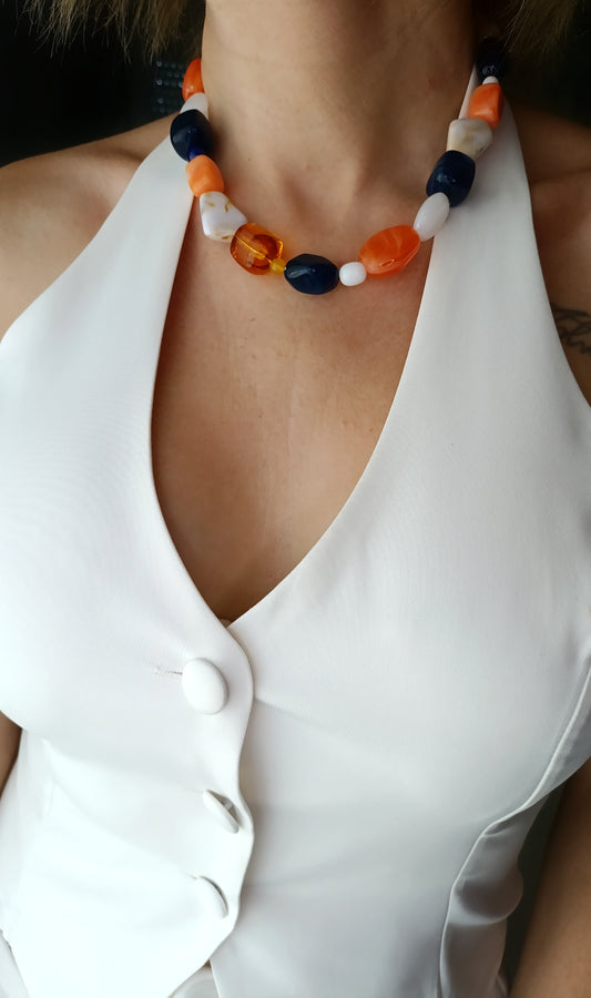 collier femme grosses perles, collier femme à grosses perles colorées, collier femme coloré, collier femme vintage grosses perles, collier femme sezanne, collier femme rare, collier femme de créateur français, collier femme artisanal français, collier femme grandes perles, collier femme grandes perles colorées, 