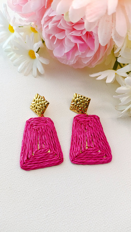 Boucles d'oreilles Raphia Rose /  Acier inoxydable et raphia