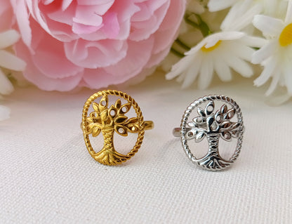 Bague arbre de vie femme, bague arbre de vie en acier inoxydable, bague arbre de vie plauqé or, bague arbre de vie originale, bague en acier inoxydable hypoallergénique