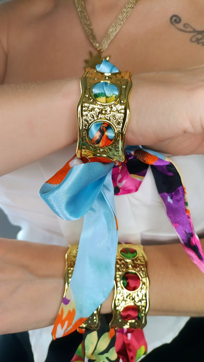 bracelet femme jonc et foulard, jonc femme tissu coloré, jonc foulard femme acier inox, bracelet foulard femme acier, jonc foulard femme pas cher, jonc foulard femme de qualité, bijoux de haute fantaisie femme, bijoux de haute fantaisie femme en acier inox, jonc acier inoxydable et tissu coloré femme