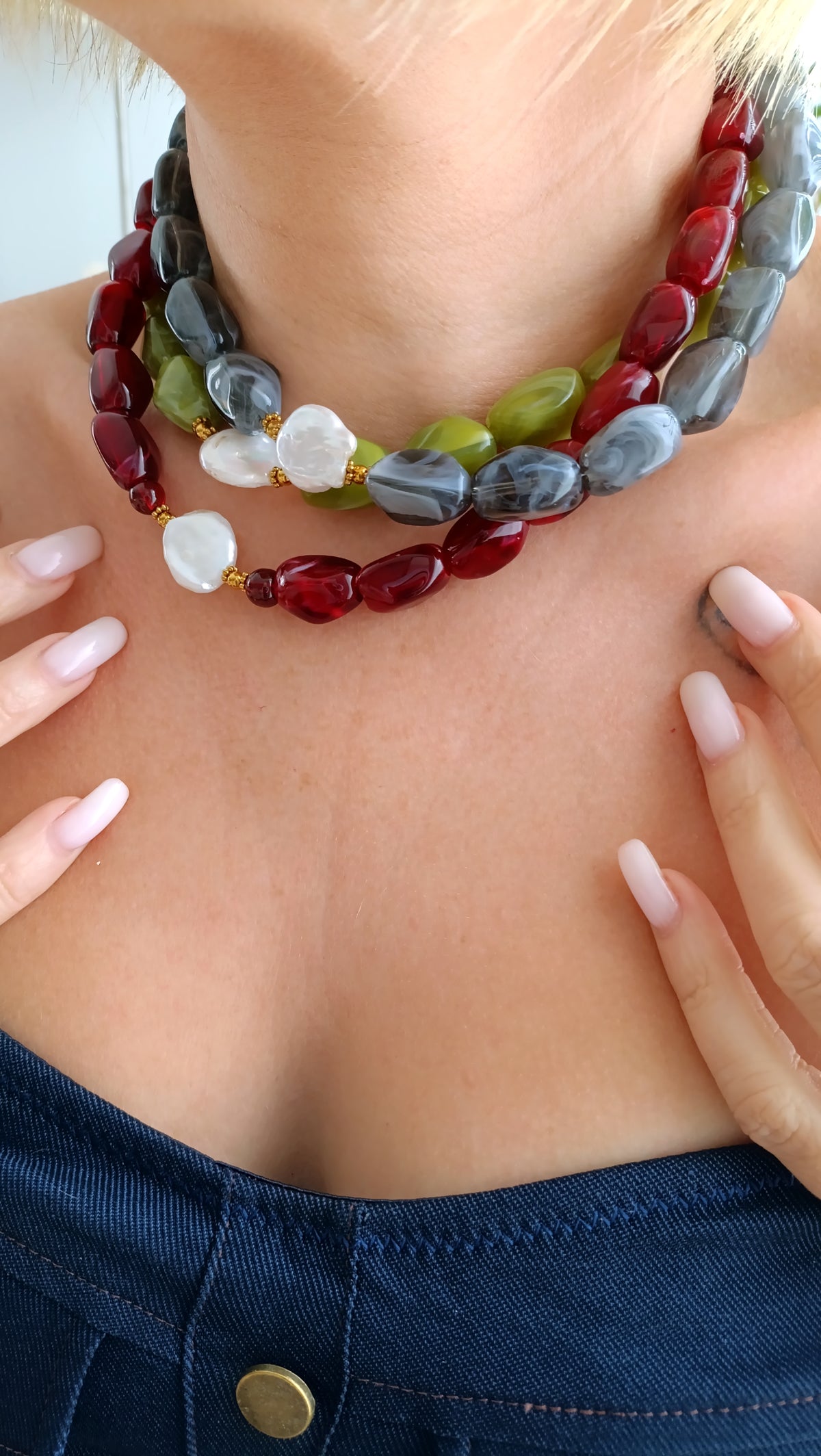 bijoux de créateur rodez, bijoux faits main rodez, bijoux fantaisie rodez, bijoux fantaisie aveyron, bijoux de créateur aveyron, bijoux en acier inoxydable rodez, collier grosses perles rouge et perle d'eau douce, collier grosses perles vertes et perle d'eau douce, collier grosses perles noires et perles d'eau douce, site de bijoux français, site de bijoux en acier inoxydable pas cher