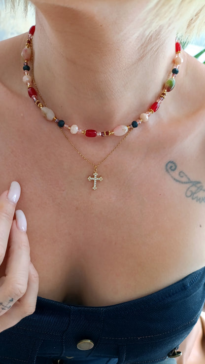 collier femme, tourmaline, améthyste, collier perles noires, collier fait main, artisanat français, bijoux de créateur, créatrice de bijoux français, collier bohème perles rouge
