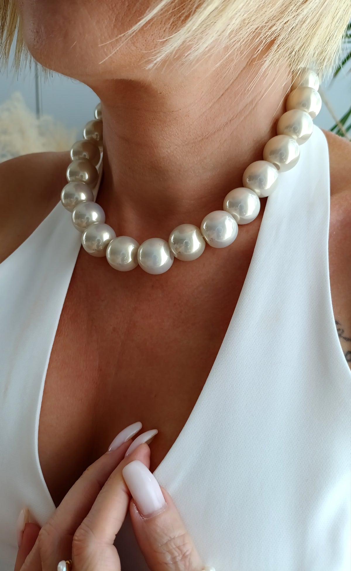 Collier Neige délicate /  Acier inoxydable, perle acrylique