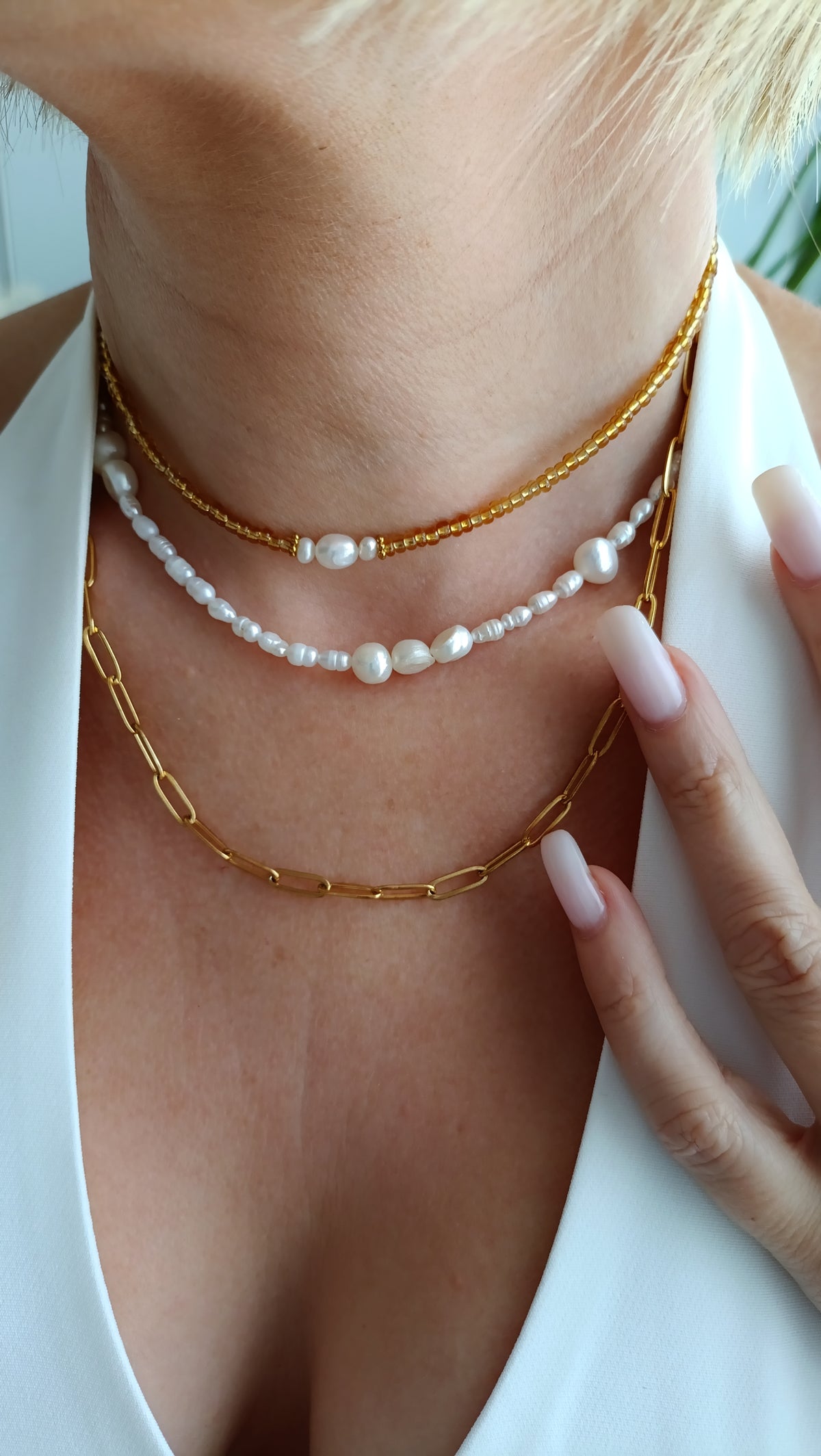 Collier Trois fois toi / Acier inoxydable, perles d'eau douce