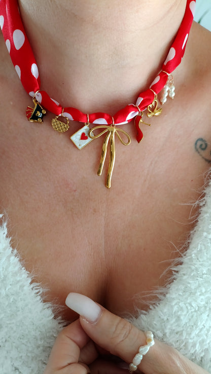 Collier Elégance rouge /  Acier inoxydable, foulard