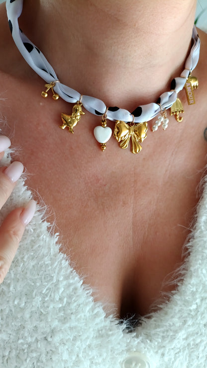 Collier Elégance blanc /  Acier inoxydable, foulard
