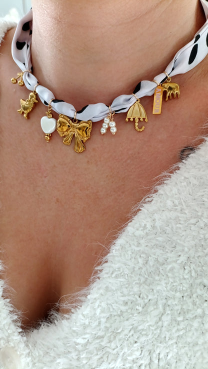 Collier Elégance blanc /  Acier inoxydable, foulard