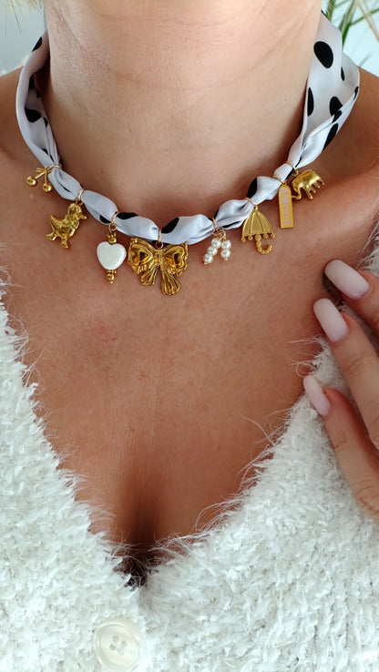 Collier Elégance blanc /  Acier inoxydable, foulard