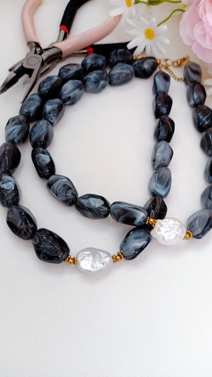 Collier Nature colorée / Acier inoxydable, perles en résine