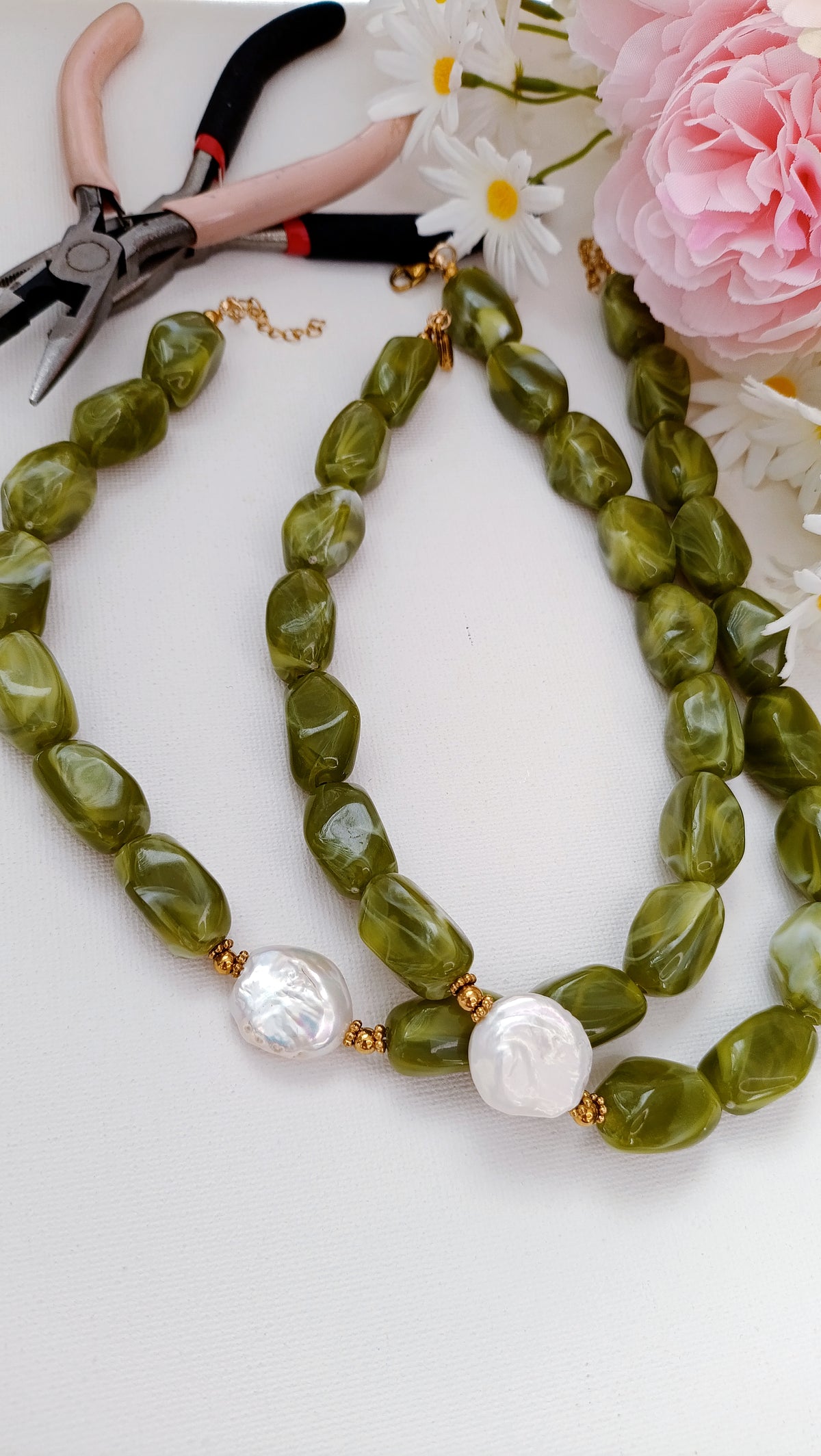 Collier Nature colorée / Acier inoxydable, perles en résine