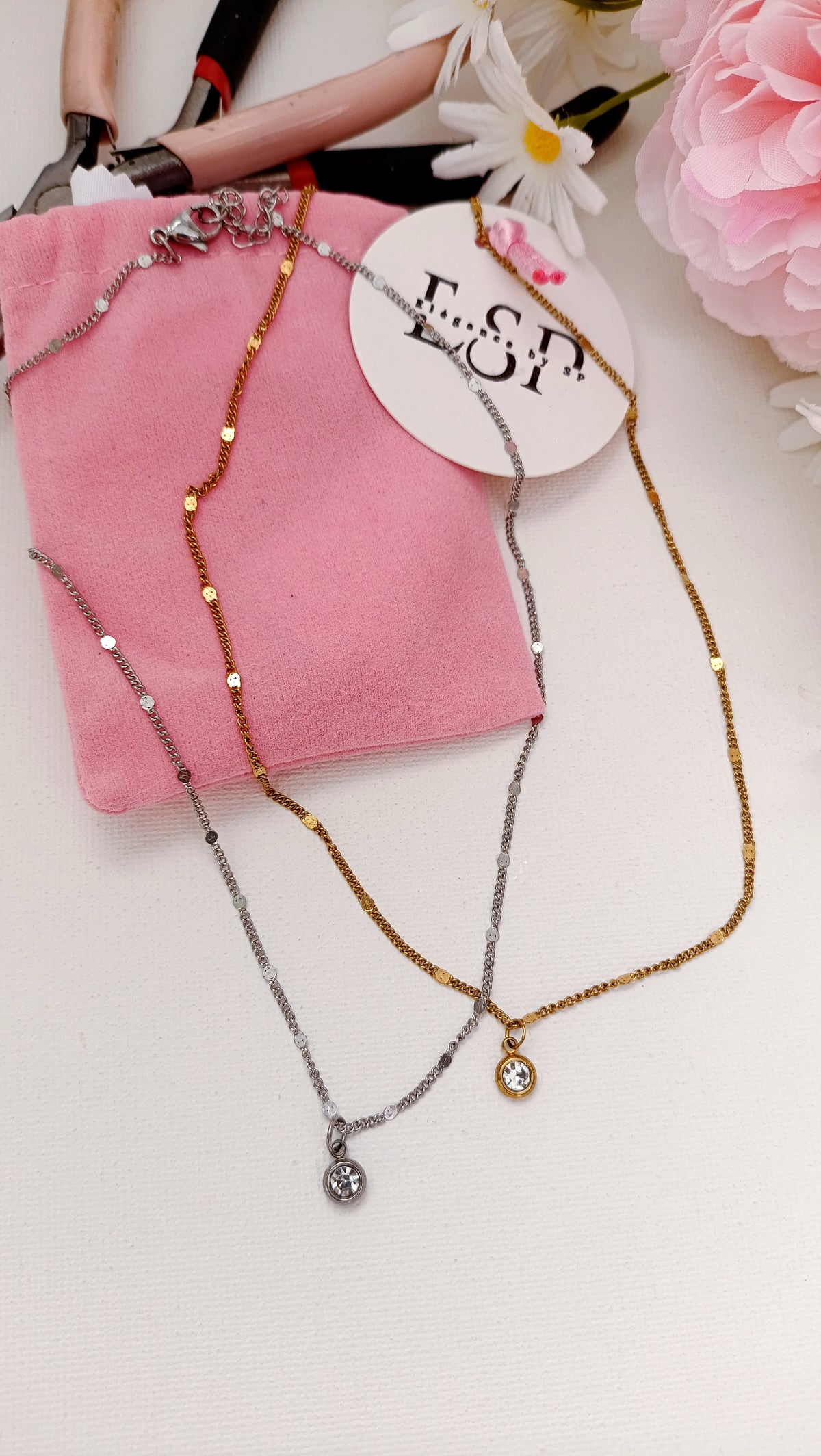 Collier Délicat / Acier inoxydable, oxyde de zirconium