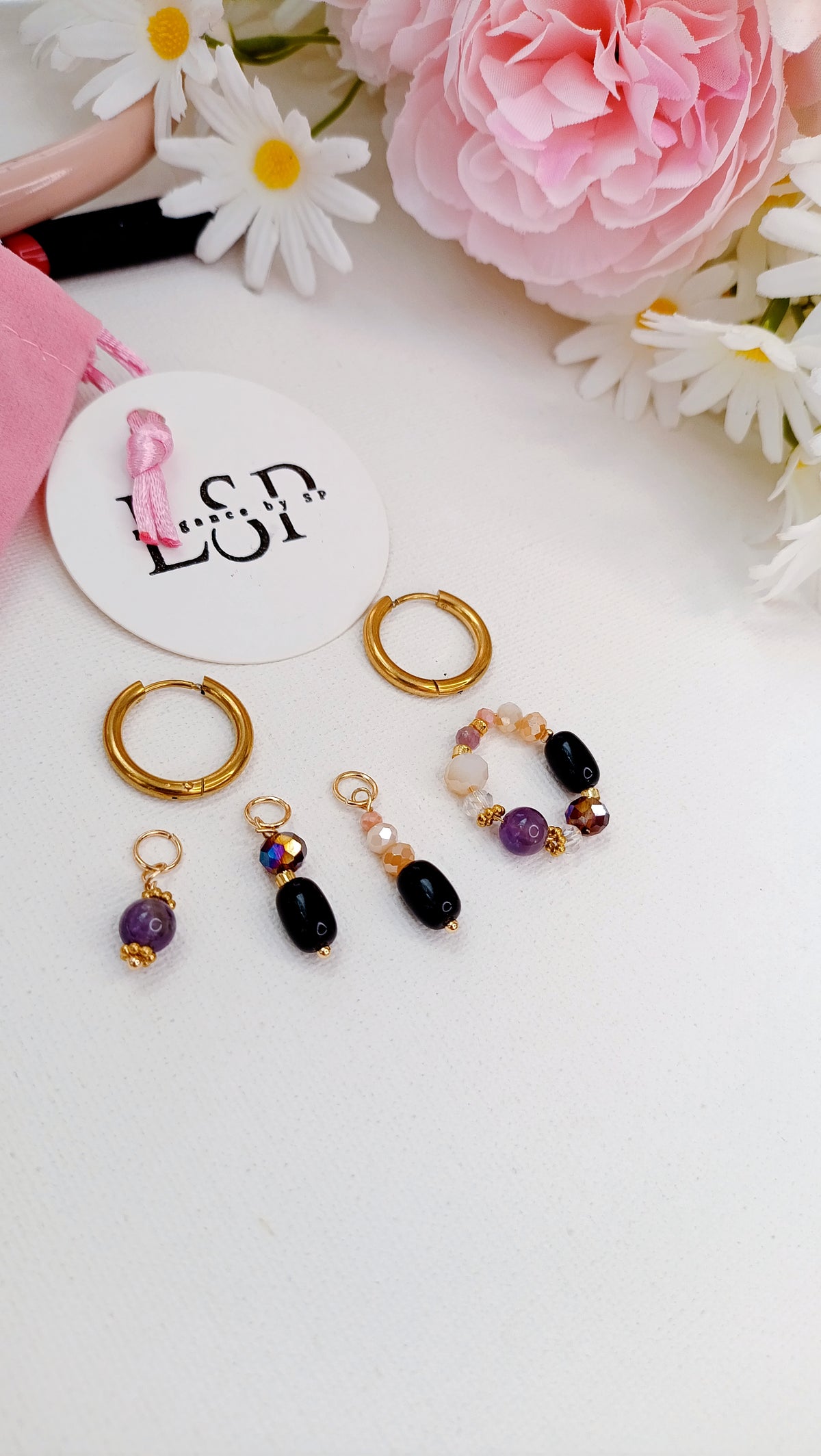boucles d'oreilles femme, tourmaline, améthyste, boucles d'oreilles perles noires, collier fait main, artisanat français, bijoux de créateur, créatrice de bijoux français, boucles d'oreilles bohème perles noires