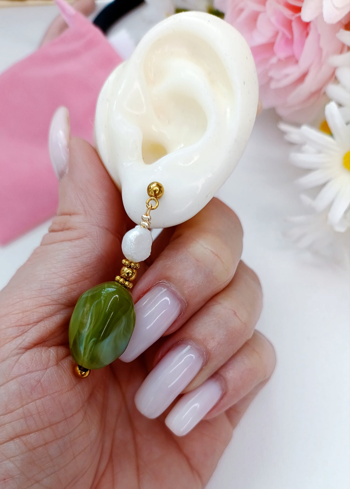 Boucles d'oreilles Nature colorée / Acier inoxydable, perles en résine