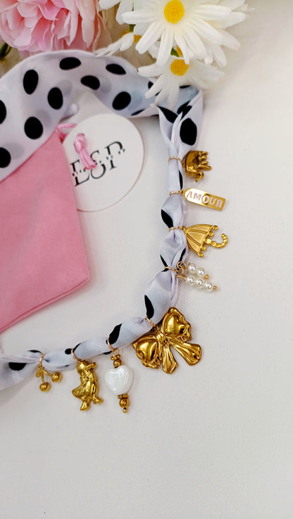 Collier Elégance blanc /  Acier inoxydable, foulard