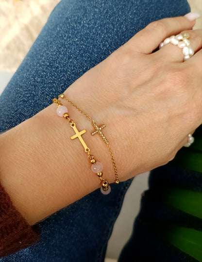 Bracelet Confiance / Acier inoxydable, quartz rose