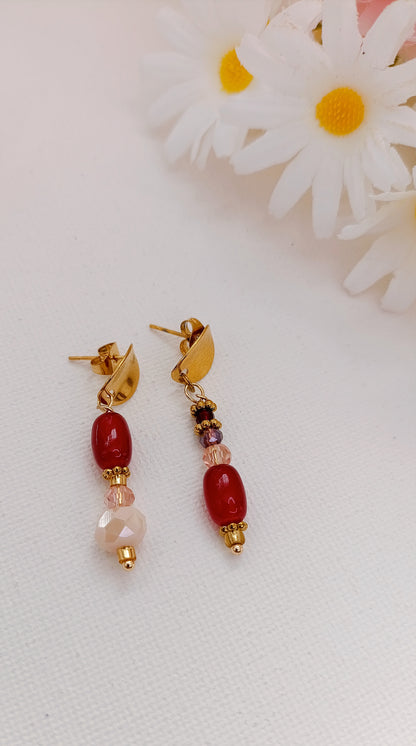 boucles d'oreilles femme, tourmaline, améthyste, boucles d'oreilles perles noires, collier fait main, artisanat français, bijoux de créateur, créatrice de bijoux français, boucles d'oreilles bohème perles rouge