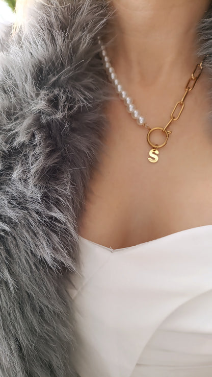 Collier Mary deux en un / Collier en perles nacrées et Acier inoxydable