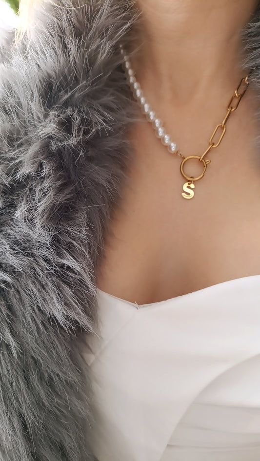 Collier Mary deux en un / Collier en perles nacrées et Acier inoxydable