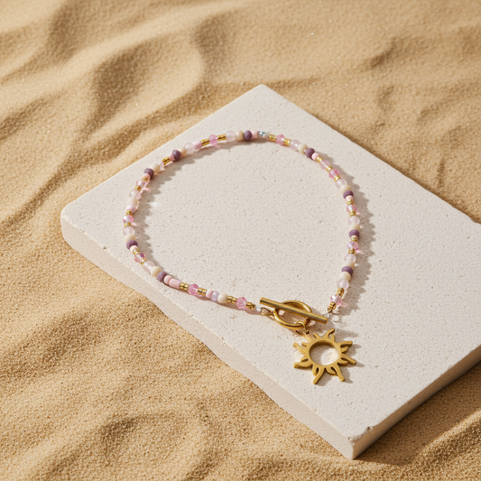 Collier Lever de soleil / Création de collier, Acier inoxydable, perles de verre