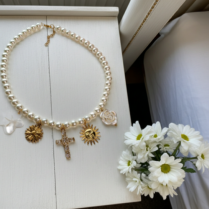 Collier Miss / Création de collier, Acier inoxydable, perles de verre nacrées