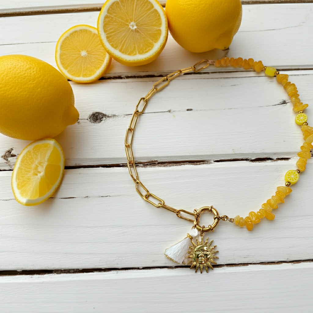 Collier Citronade / Création de collier, Acier inoxydable perles naturelles